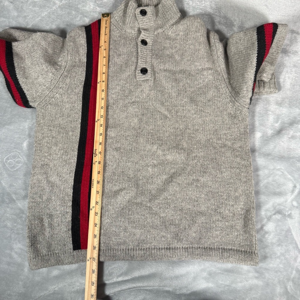 Vintage GAP Mock Neck Henley Sweater Mens M Lambswool Striped Knit Gray - Picture 10 of 11